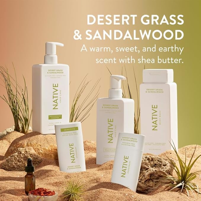 Native Desert Grass & Sandalwood Shampoo and Conditioner Contain Naturally Derived Ingredients | All Hair Types, Color & Treated, Fine to Dry Damaged, Sulfate & Dye Free - 2-Pack
