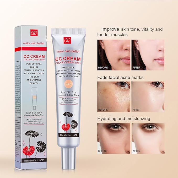 Color Correcting CC Cream with SPF 25, Coverage Lightweight Foundation, Hydrating Serum, Even Skin Tone Makeup and Skin Care, Refine Skin Texture, Avoid Sun Damage