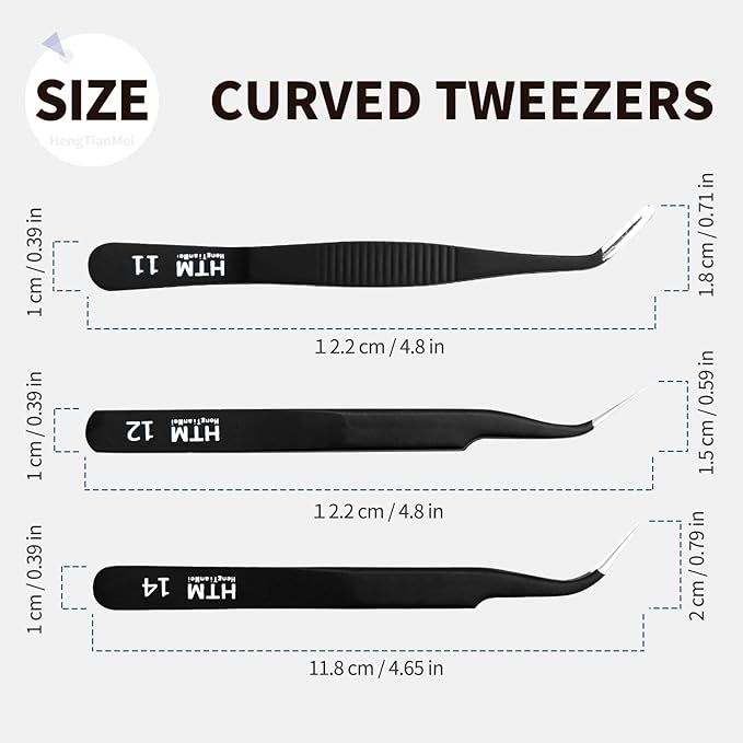 HengTianMei 7Pcs Precision Micro Tweezers Set, Anti-Static Stainless Steel, 3 Sharp Pointed Tweezers, 2 Curved Tweezer, 2 Serrated Tweezer for Eyelash Extensions, Craft, Jewelry, Soldering,Electronics