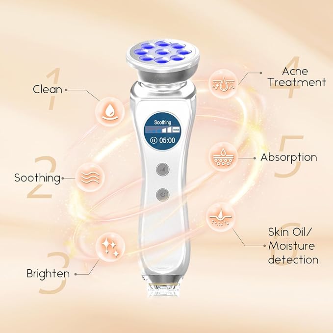 5-in-1 Beauty Massager for Face and Neck, Facial Massager for Skin Care, Red Light, Thermal, and Vibration Technologies, Improve, Firm,Tightening and Smooth Has Skin Detection Function