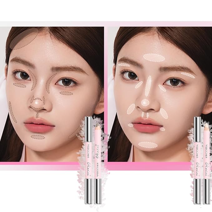 Dual-Ended Highlighter & Contour Stick - Matte, Waterproof, Long-Lasting Cream Bronzer & Luminizer Pencil for Effortless Makeup, Portable & Smudge-Proof (01Daylight)