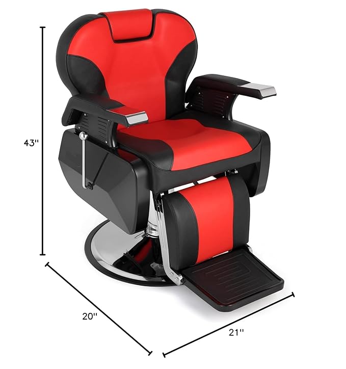 OmySalon All Purpose Hydraulic Barber Chair Heavy Duty, Recline Salon Chair for Hair Stylist Tattoo, Beauty Styling Shampoo Equipment Red & Black