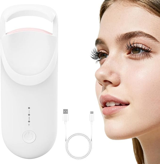 Heated Eyelash Curler, Electric Eyelash Curler with 2-Temp Modes & Type-C Charging, 8s Fast Heat 3s Style 24H Lift for Long-Lasting Natural Effortless Curls, Mini Heated Lash Curler for Women(White)