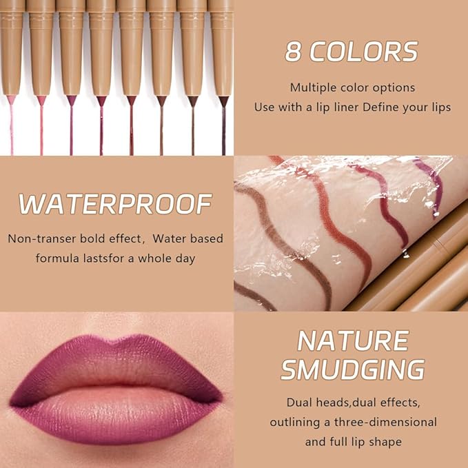 Medium Violet Red Matte Lip Liner Pencil, Plump Lip Liners Long-Lasting Creamy Formula, With Silicone Smudger for Define Contours & Sculpting Lip, Waterproof Non-Staining Crayon Lip Liner 03#