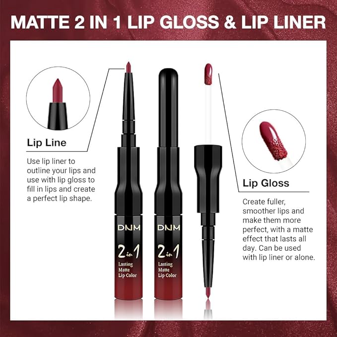 1Pcs 2 in 1 Cherry Frost Red Matte Lip Liner and Liquid Lipstick Stain Makeup Set for women, Red Long Lasting Smudge Proof Lip Tint Matte Finish Lip Gloss for All-Day Color Hold Easy to Use 05#