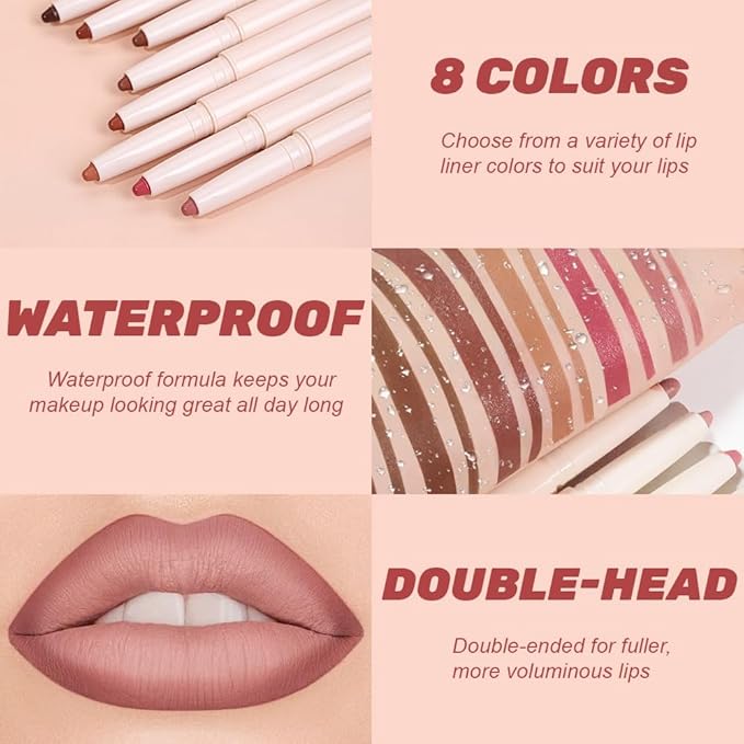 Plump Matte Crayon Lip Liner Pencil, Plun Lipstick Lip Liners for Women, 24 Hour Long-Lasting Lip Gloss Makeup, With Silicone Smudger for Define Contours & Sculpting Lip, 01