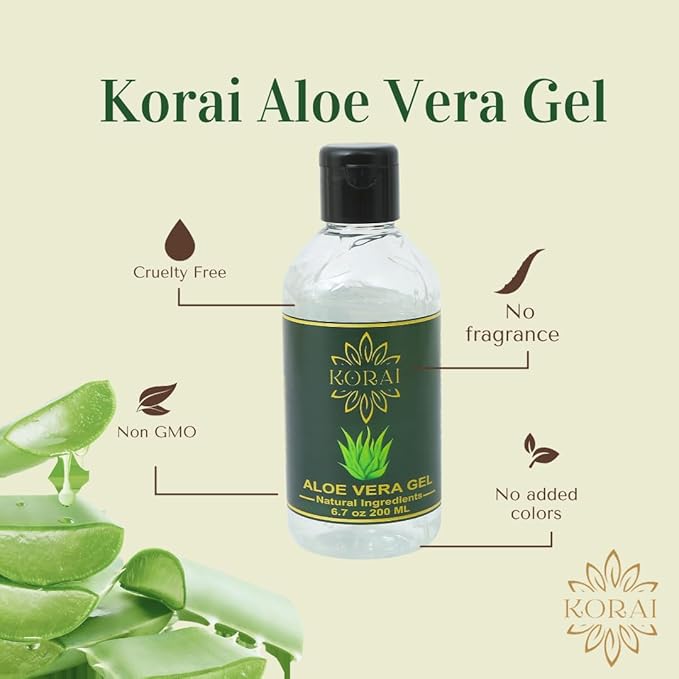 KORAI Aloe Vera Gel from freshly cut 100% Pure Aloe Vera Gel-Natural Ingredients-Vegan, Unscented - For Face, Skin, Hair, Sunburn relief