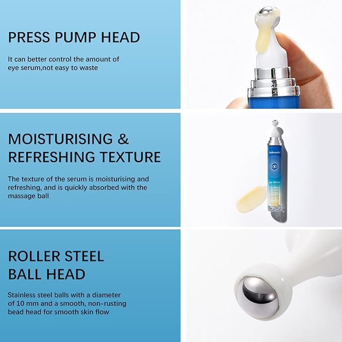 5% Caffeine Eye Serum,Caffeine Eye Cream with Massage Roller Ball,Under Eye Cream for Dark Circles,Puffiness,Under Eye Bags,Moisturizing Cream Eye Bags Fine Lines Wrinkle Treatment for Women and Men