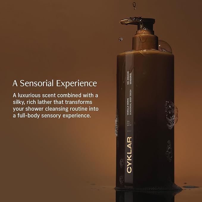 CYKLAR Sensorial Body Wash. Vanilla Verve Hydrating Cleanser with Moisture Locking Multi-Oil Complex, Sodium PCA and Glycerin. Nourishing Shower Gel for Women and Men, 16.5 Fl Oz Luxury Bodywash