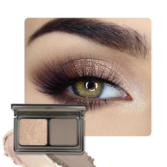 2 Color Shimmer & Matte Eyeshadow Palette Makeup, Brown Matte & Golden Champagne Shimmer Shades eye shadow for Womam, Long-Lasting & Highly Pigmented, Vegan & Cruelty-Free