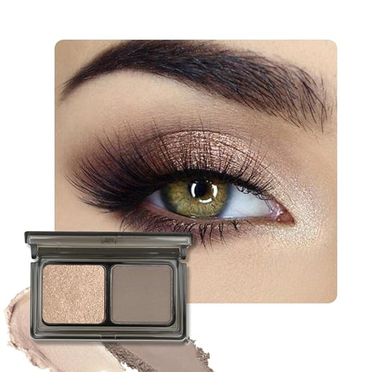 2 Color Shimmer & Matte Eyeshadow Palette Makeup, Brown Matte & Golden Champagne Shimmer Shades eye shadow for Womam, Long-Lasting & Highly Pigmented, Vegan & Cruelty-Free