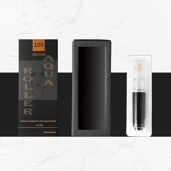 Derma Roller with Liquid Reservoir Serum Applicator for Lips, Skin, Hair, Wrinkles, Beard, Easy to Use Face Roller Skin Care Tools Without Serum, 105 Titanium Needles 0.25 mm