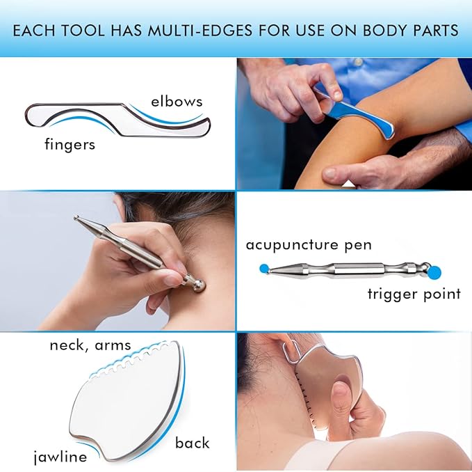 Gua Sha Scraping Massage Tools Set, Stainless Steel Guasha Tools, Muscle Scraper for Soft Tissue Therapy (7 Pcs)