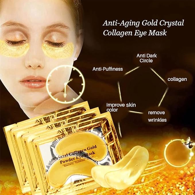24K Gold Crystal Collagen Under Eye Mask, Anti Aging Hyaluronic Acid Under Eye Patches for Moisturizing & Reducing Dark Circles (15 Pairs)