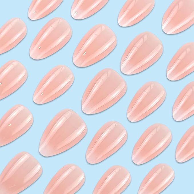 30Pcs Almond Press on Nails Short Length Pink White Gradient Fake Nails with Designs Reusable Nude False Nails Glue on Nails French Acrylic Nails Glossy Full Cover Stick on Nails for Women Nail Supply