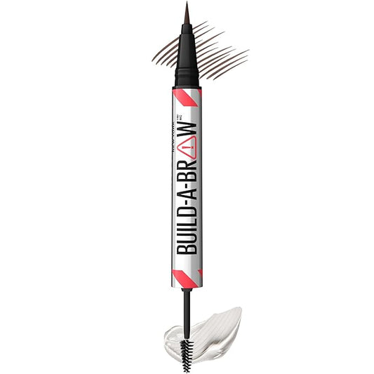 Maybelline Build-A-Brow 2-in-1 Brow Pen and Sealing Eyebrow Gel, Eyebrow Makeup for Real-Looking, Fuller Brows, Deep Brown, 1 Count