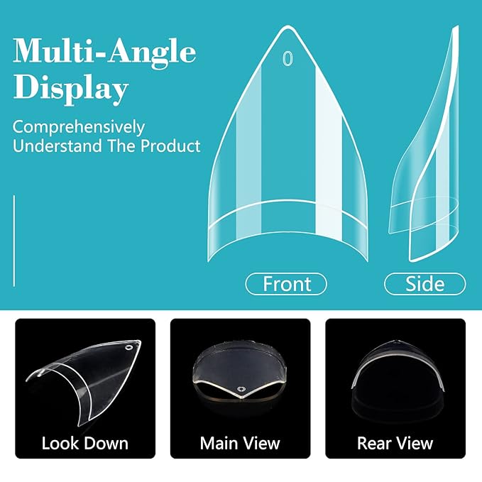 Clear Short Stiletto Nail Tips, 600PCS Half Cover Soft Gel Stiletto Nail Tips, Almond Shape Fake Nails Acrylic Nail Extension Tips for Acrylic Nails Art Salon Home DIY with Box 12Sizes