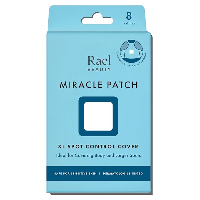 Rael Pimple Patches, Miracle XL Spot Control Cover - Hydrocolloid Acne Patch for Face, Zits & Blemish, Back and Body, Korean Skin Care (8 Count, Pack of 1)