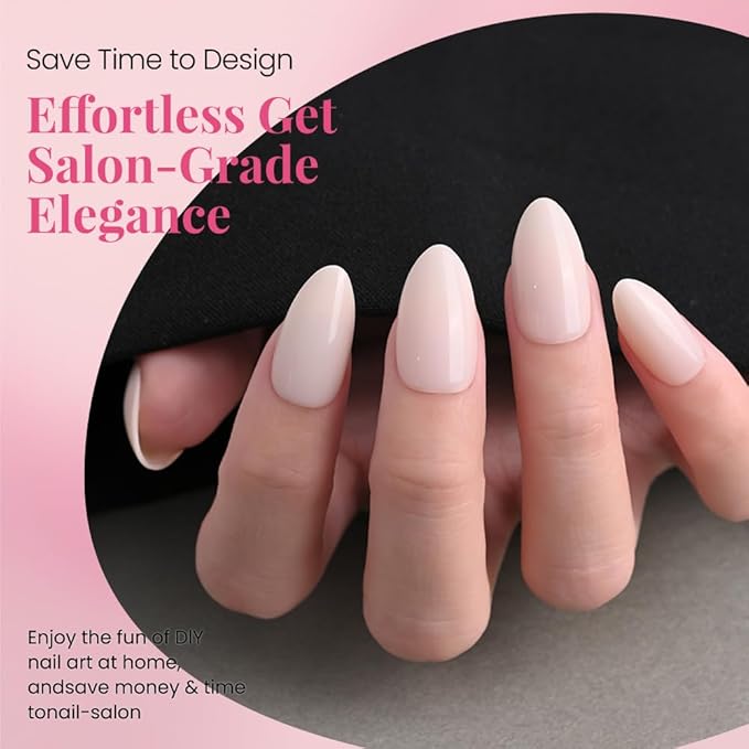 evpct Glossy Press on Nails Short Almond Short for Women, Nude White Fake Nail with Glue Salon Quality Reusable Stick on Nails In 15 Sizes 30Pcs Full Cover False Nail Soft Gel Set Kit for Gift, 09