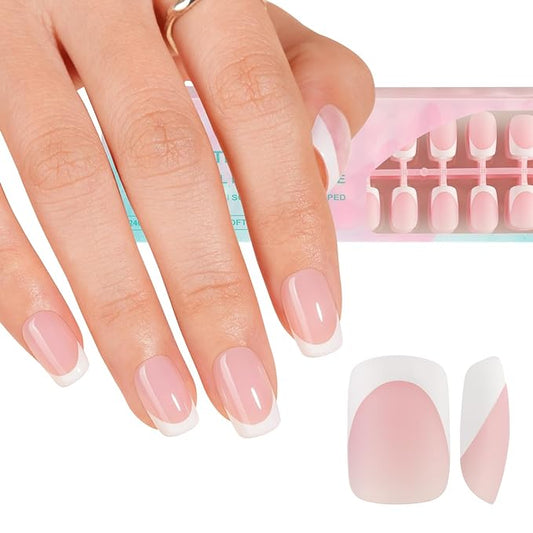 Misssix French Gel Nail Tips, 150Pcs French Tip Press on Nails Short Square Pink, No Need to File 3 in 1 Tips Pre-lasting, Fake Nails for Nail Art DIY 15 Sizes