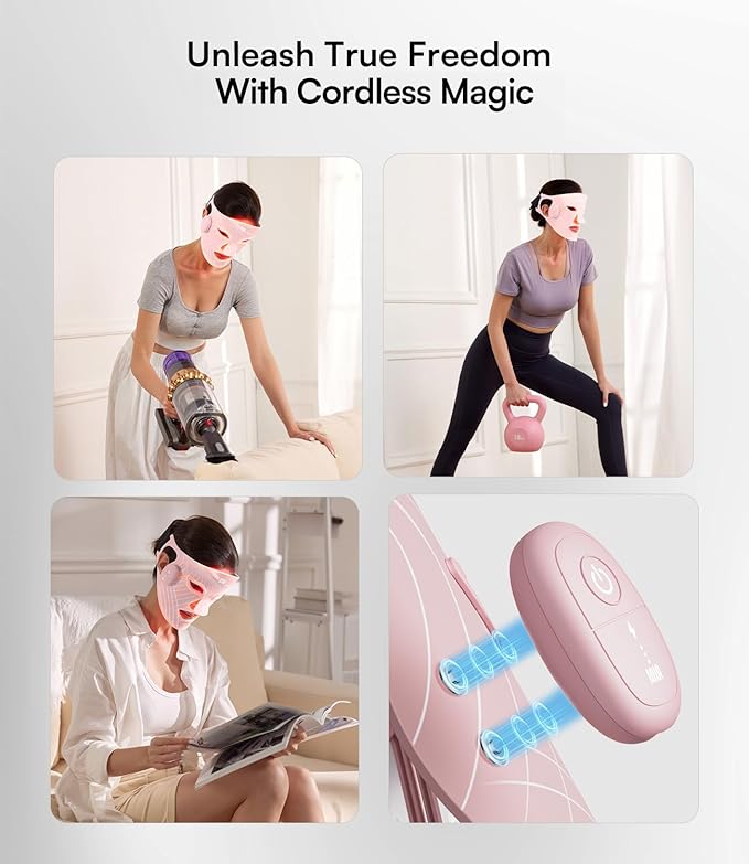 INIA Red Light Therapy Mask for Face, Glow Wireless LED Face Mask Light Therapy with Near-Infrared Red Light (NIR), Rechargeable and Ergonomic Design for Home & Travel
