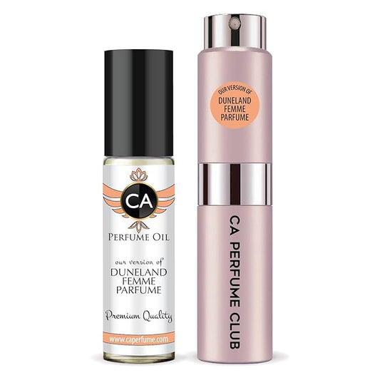 CA Perfume Duo Impression of Duneland Femme Parfume For Women Perfume Layering Set Long Lasting Travel Size EDP + Body Oil Roll-On Bottle 0.27 Fl Oz+0.33 Fl Oz