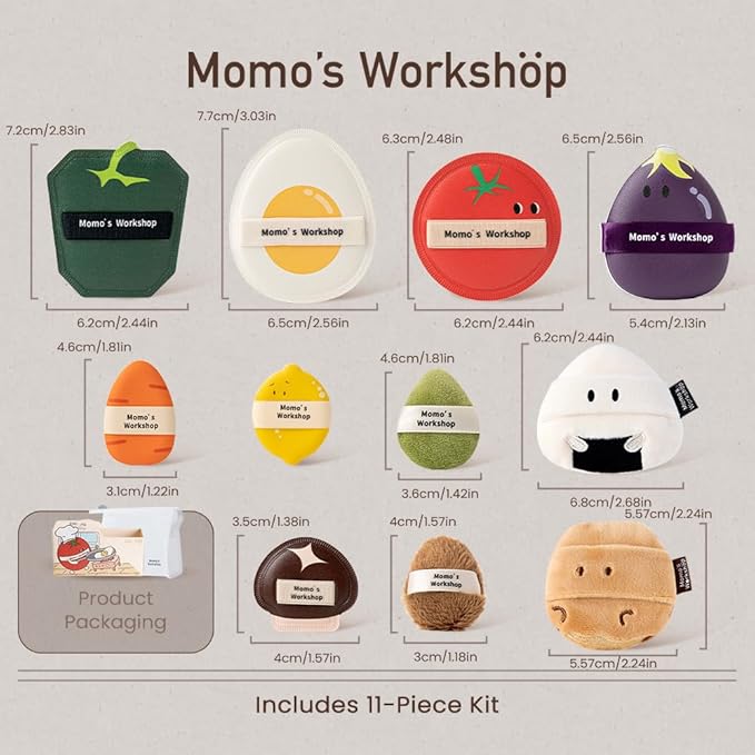 Momo's Workshop Bento Collection Makeup Sponges+Powder Puffs Set,11PCS Beauty Foundation Puffs for Creamy Finish, Halloween Makeup Sponge for Blending,Comfortable for All Skin Types & Storage Case