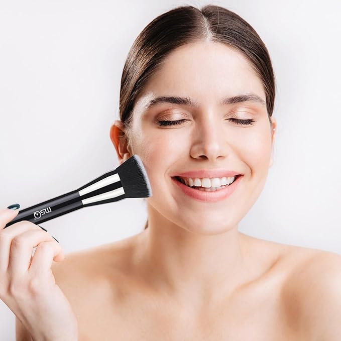 MSQ Foundation Brush for Liquid Makeup, Flat Top Kabuki Foundation Brush Premium Makeup Brushes for Liquid, Cream Blending Powder Brush, Black