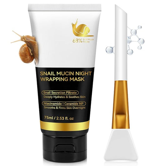 9000PPM Snail Mucin Overnight Wrapping Peel Off Mask for Intensive Hydrating, Skin Barrier Repairing, Reducing Sagging/Wrinkles/Fine Lines, 2.53 Oz/75 ML
