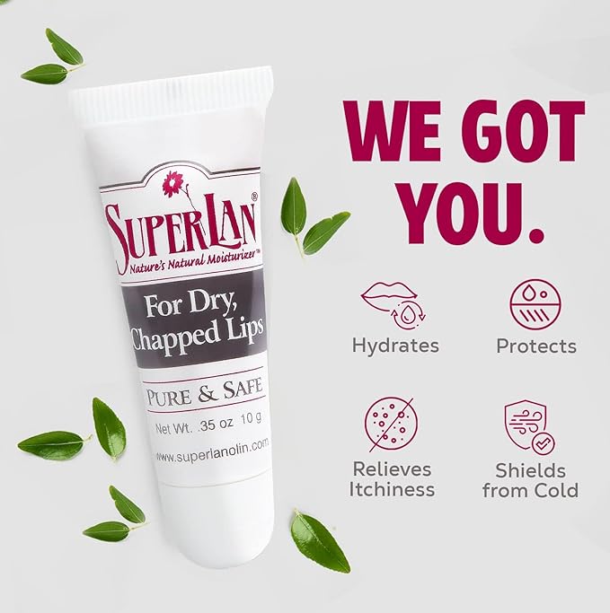 Organic Lanolin Lip Balm For Dry, Cracked, Chapped Lips By Superlan - Natural Lip Moisturizer With Ultra-Pure Medical Grade Lanolin & Jojoba Oil- Kosher Chapstick for Men Women & Children, (3 Pack)