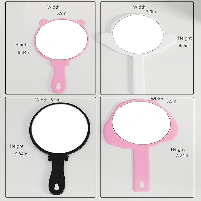 2 Pcs Hand Held Mirror with Handle for Makeup,Small Cute Hand Mirror for Shaving with Hole Hanging Single-Sided Portable Travel Vanity Mirror Gift for Men&Women (Black, 5.91" Lx 7.87" W)