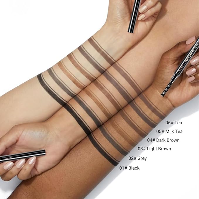 Thin Eyebrow Pencils for Women - 5 Pack Waterproof Micro Dual-Ended Ultra-Fine Tip Brow Pen & Spoolie Brush, Formula for Natural Hair Strokes, Filling, Shaping - Dark Brown