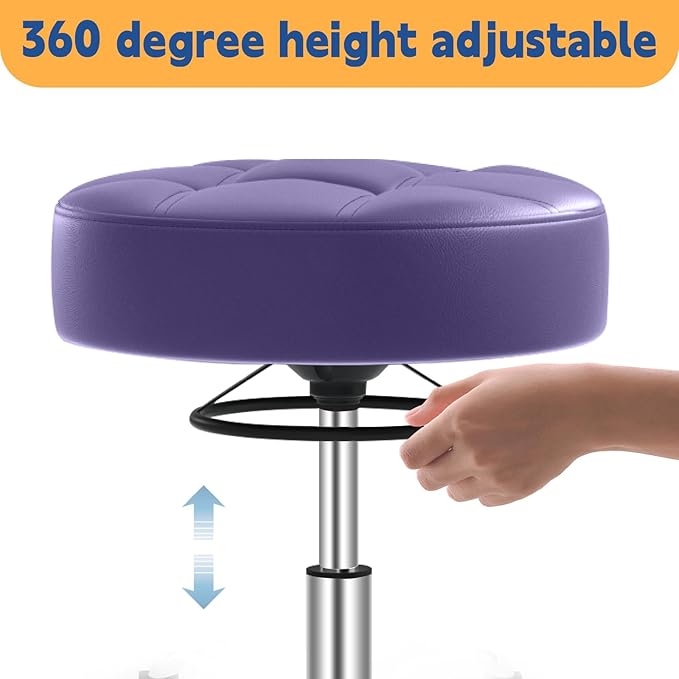 Rolling Stool Heavy Duty 400lb: Super Soft Seat Cushion,360° Swive,Height Adjustability,No Squeaky Noises,No Tip Over,New Upgraded Stool Salon Stool Chair, Tattoo Facial Massage Spa Medical (Purple)