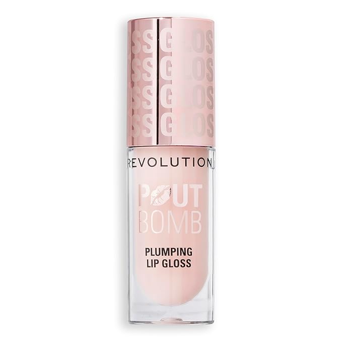 Revolution Beauty London, Pout Bomb Plumping Lip Gloss, High-Shine for Glossy, Fuller & Plump Lips with Hyaluronic Acid & Peptides, Vegan & Cruelty-Free, Sheer Milky Nude, 0.15 fl oz
