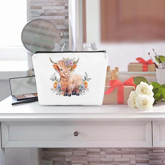 Western cosmetic bag highland cow