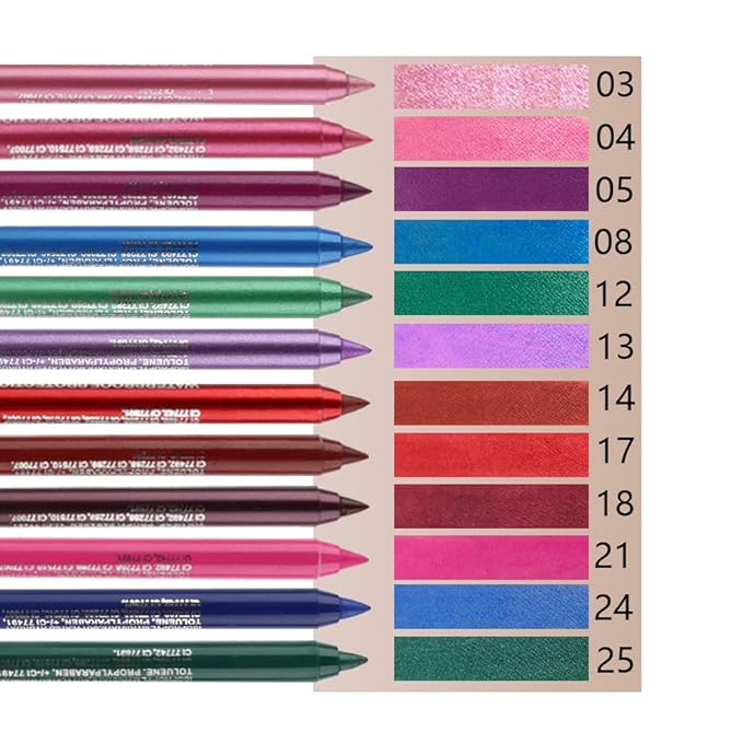 evpct 12Pcs Pink Rose Red Orange Purple Black Silver Blue Red Brown Colored Glitter Eyeliner Eye Liner Pencils Makeup Set for Women Waterproof lapiz delineadores de colores para ojos contra el agua