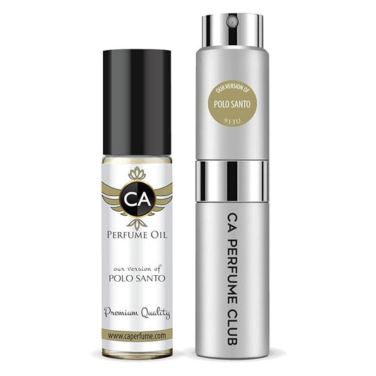 CA Perfume Duo Impression of Polo Santo For Women And Men Perfume Layering Set Long Lasting Travel Size EDP + Body Oil Roll-On Bottle 0.27 Fl Oz+0.33 Fl Oz