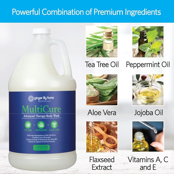 Ginger Lily Farms Botanicals MultiCure Advanced Therapy Body Wash with Tea Tree Oil, Peppermint and Aloe Vera, 100% Vegan & Cruelty-Free, 1 Gallon (128 fl oz) Refill