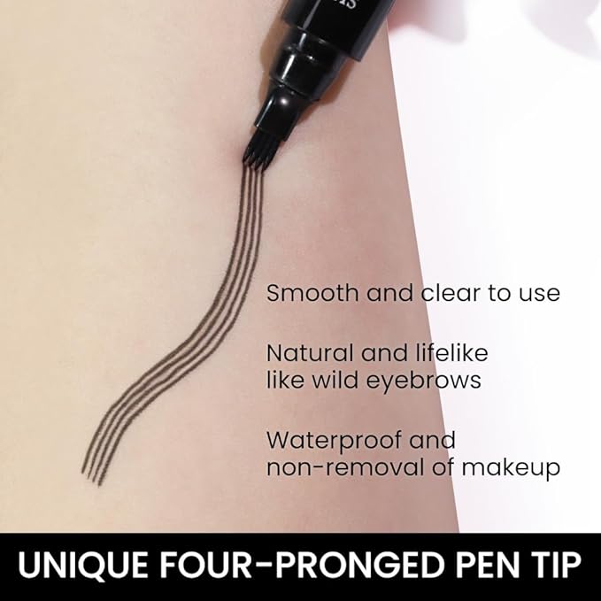 evpct 2Pcs Black Magic Microblading Eyebrow Contouring Pen Pencil, 4 Tipped Precise Brow Pen with Sponge Micro-Fork Tips Applicator, Create Natural Looking Brows Eyebrow Makeup Long Lasting