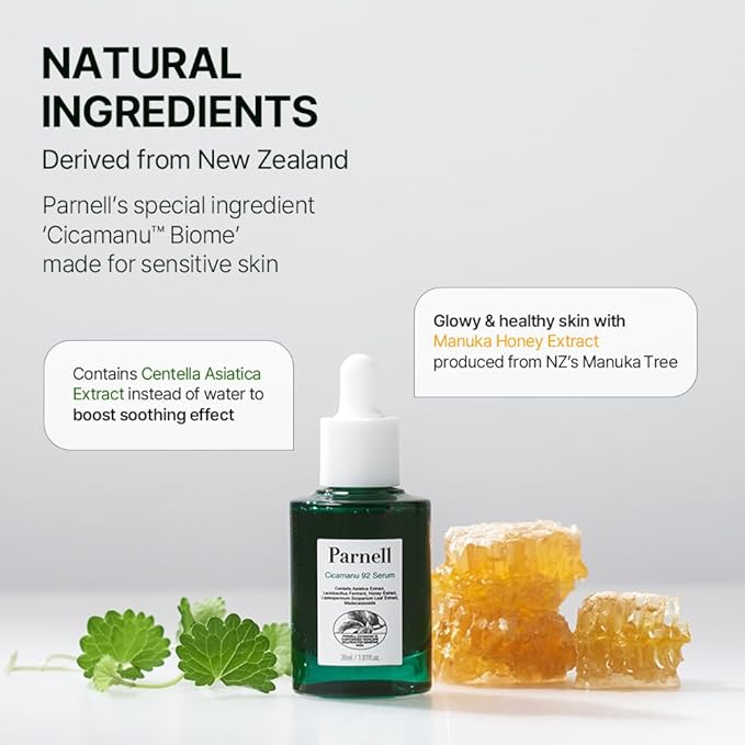 Parnell Cicamanu 92 Serum (1.01 Fl Oz) 30ml | Melatonin, Centella Asiatica | Ceramide for Overnight Recovery & Soothing Irritated Skin | Targets Hyperpigmentation & Deep Hydration | Korean Skin Care