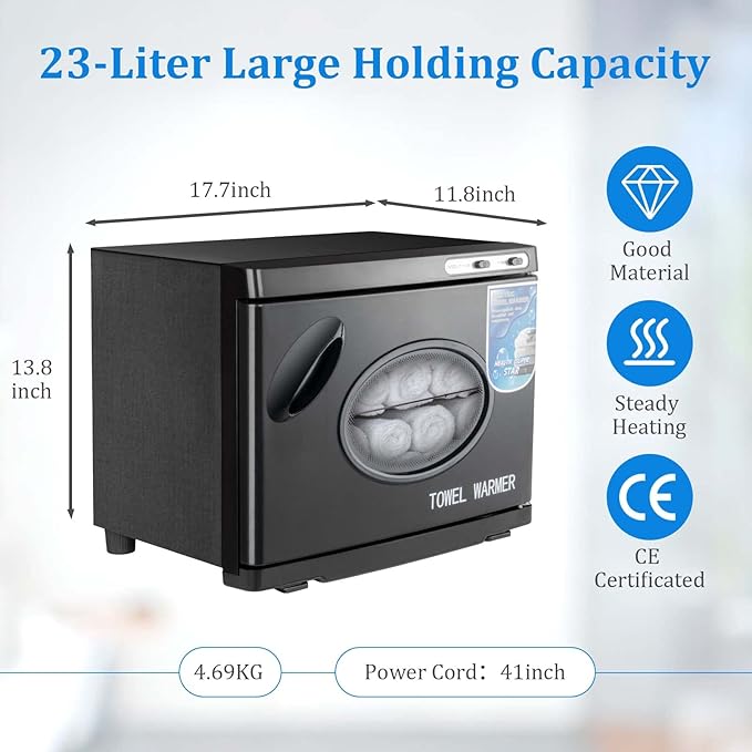 Hot Towel Warmers for Spa 23L Large Capacity Hot Towel Cabinet with See-Through Window Towel Steamer for Facials Massage Salon Bathroom Barber Beauty Steam Towel Warmer (black)
