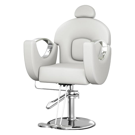 Barber Salon Chair, Reclining Salon Chair with Heavy Duty Hydraulic Pump, 360° Swivel and Height Adjustable, 330 LBS Capacity Spa Beauty Equipment Hairdresser Armchair for Barbershop- Grey & Silver