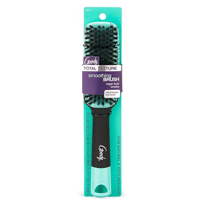 Goody x Total Texture Smoothing Brush - Vegan Boar Bristles Help Condition and Smooths Hair Cuticles for Enhanced Shine Shine - For Natural and Textured Hair - Non-Slip Grip