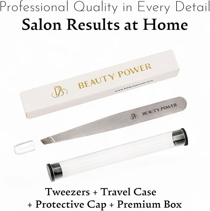 Slant Tip Precision Tweezers - Stainless Steel Eyebrow Tweezers for Women & Men - Precision Tweezers for Facial Hair, Ingrown Hair & Brow Shaping - Professional Beauty Tool (Matte Gray)