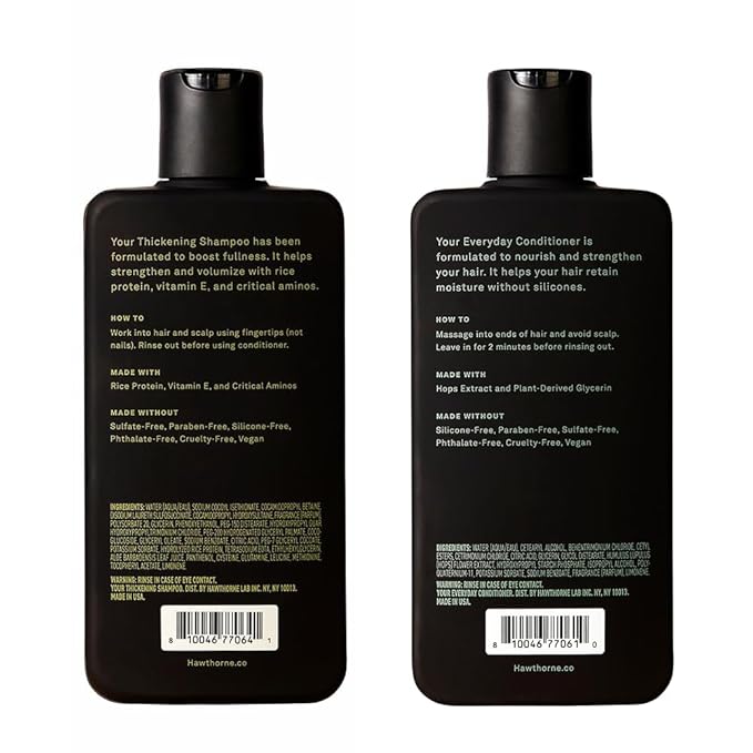Hawthorne Thicker Hair Shampoo and Conditioner Set. Men’s All Natural Shampoo and Conditioner Set with Thickening Shampoo and Everyday Conditioner. Sulfate Free, Paraben Free. 8 Fl Oz Each.
