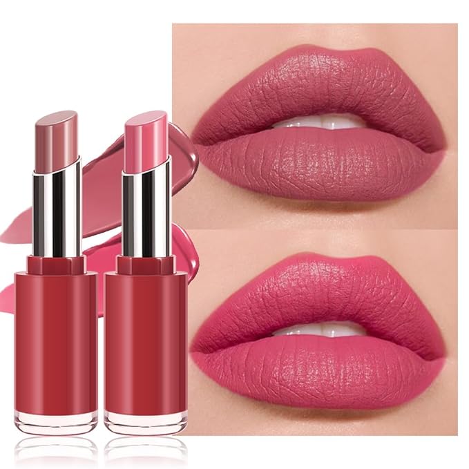 2Pcs Honey Lipstick Tinted Lip Balm Set - Matte Tint Cream Lipsticks for All Skin Tones,Hydrating Lip Stain,Can be Buildable Nourishing Moisturizing Suitable for Women to Every Day Makeup 02&03