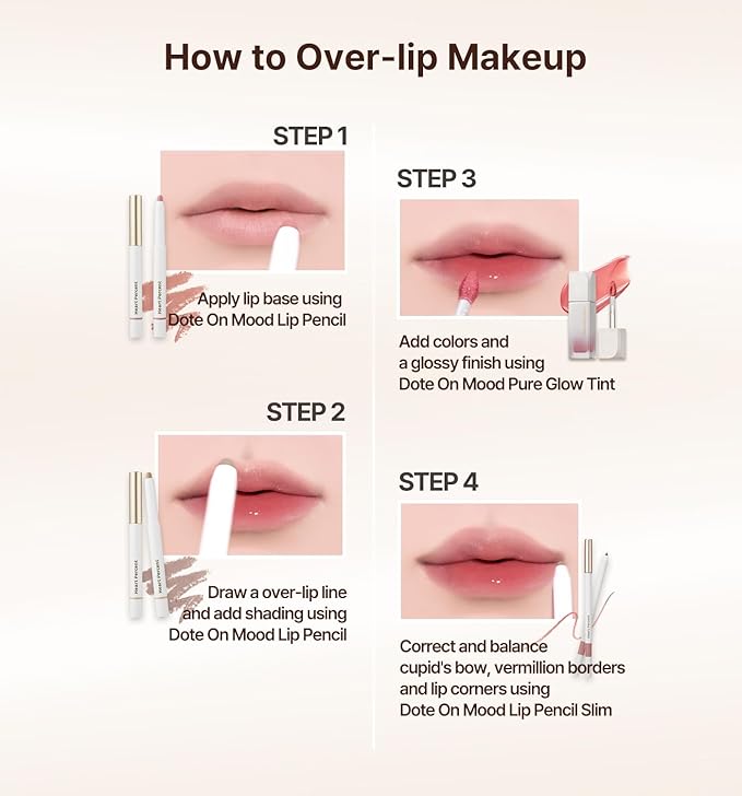 Heart Percent Dote On Mood Lip Pencil Slim, Defines and Fills Creamy Lip Liner Retractable Lipstick Pencil with Built-In Sharpener, #08. Cloudy Mauve