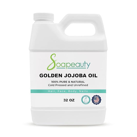 Soapeauty Golden Jojoba Oil | 100% Pure & Natural | Unrefined, Cold Pressed, Hexane Free | Moisturizing Oil for Skin, Face, Hair & Nails | 32 Fl Oz
