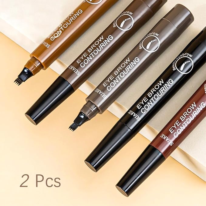 Eyebrow Ink Pencil by Brow Stylist -Micro 4 Point Brow Pen Lift & Snatch 2 Eyebrow Pen Kits with 3 Eyebrow Stencil Long-Lasting Waterproof Natural Eyebrow Hair (B-2Pc 01# Light brown)