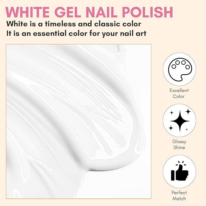 Makartt White Gel Nail Polish 15ml, Soak Off Blanc Gel for UV LED Light, DIY Nail Art, Manicure Designs, Salon & Home Use, Long Lasting and Easy Application